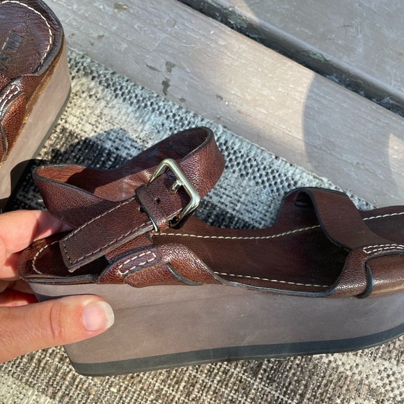 Jil Sander leather platform sandals/ wedges in gorgeous brown size 38